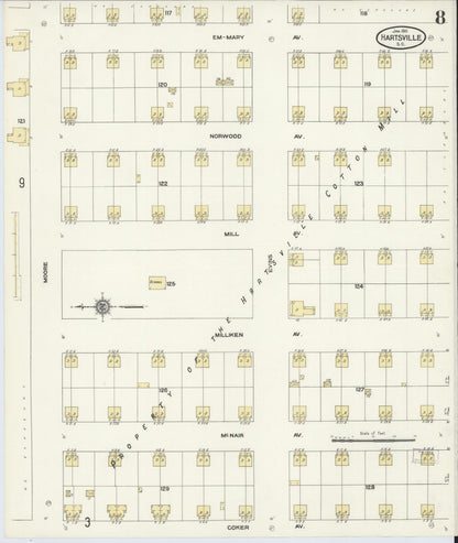 Sanborn Fire Insurance Map from Hartsville, Darlington County, South Carolina (1910), Sheet #0008 - Complete Map Set gallery image, historic Sanborn map, vintage wall art, South Carolina South Carolina