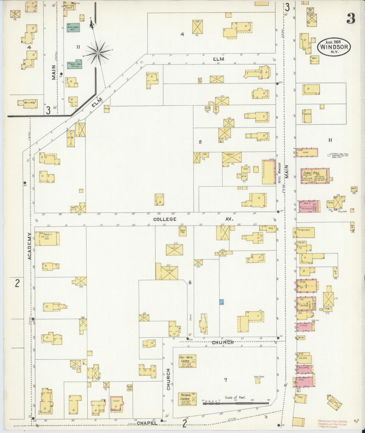 Sanborn Fire Insurance Map from Windsor, Broome County, New York (1905), Sheet #0003 - Historic Sanborn Fire Insurance Map Print, vintage old map wall art, antique decor, genealogy gift, New York New York map