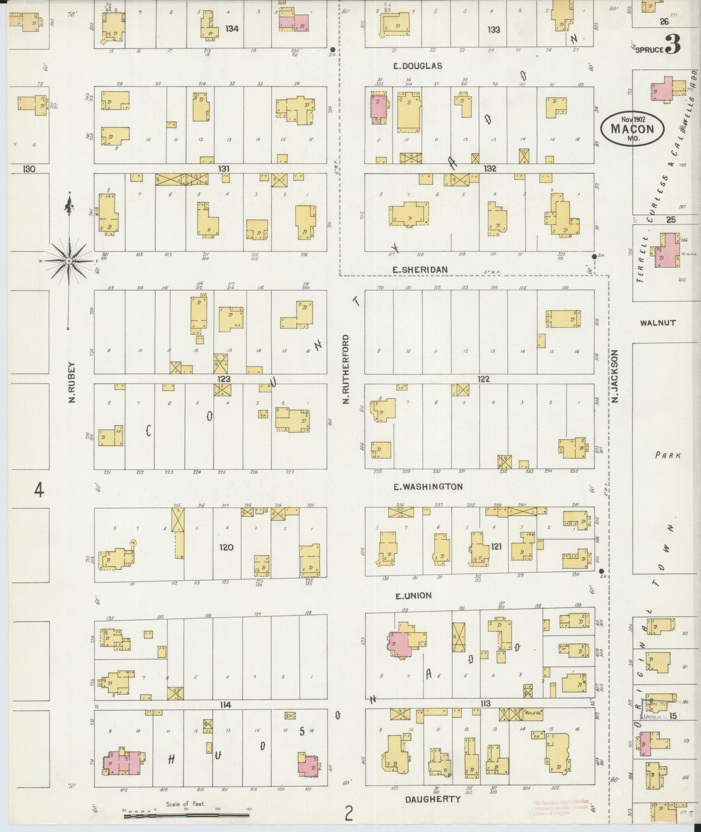 Sanborn Fire Insurance Map from Macon, Macon County, Missouri (1902), Sheet #0003 - Complete Map Set gallery image, historic Sanborn map, vintage wall art, Missouri Missouri