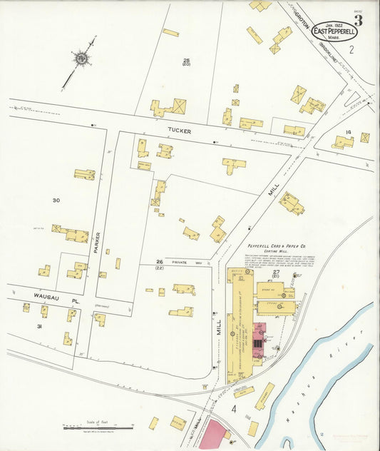 Sanborn Fire Insurance Map from East Pepperell, Middlesex County, Massachusetts (1922), Sheet #0003 - Historic Sanborn Fire Insurance Map Print, vintage old map wall art, antique decor, genealogy gift, Massachusetts Massachusetts map