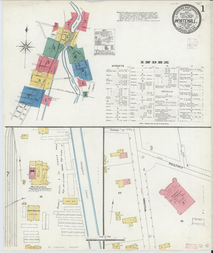 Sanborn Fire Insurance Map from Whitehall, Washington County, New York (1907), Sheet #0001 - Historic Sanborn Fire Insurance Map Print, vintage old map wall art, antique decor, genealogy gift, New York New York map