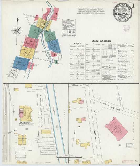 Sanborn Fire Insurance Map from Whitehall, Washington County, New York (1907), Sheet #0001 - Historic Sanborn Fire Insurance Map Print, vintage old map wall art, antique decor, genealogy gift, New York New York map