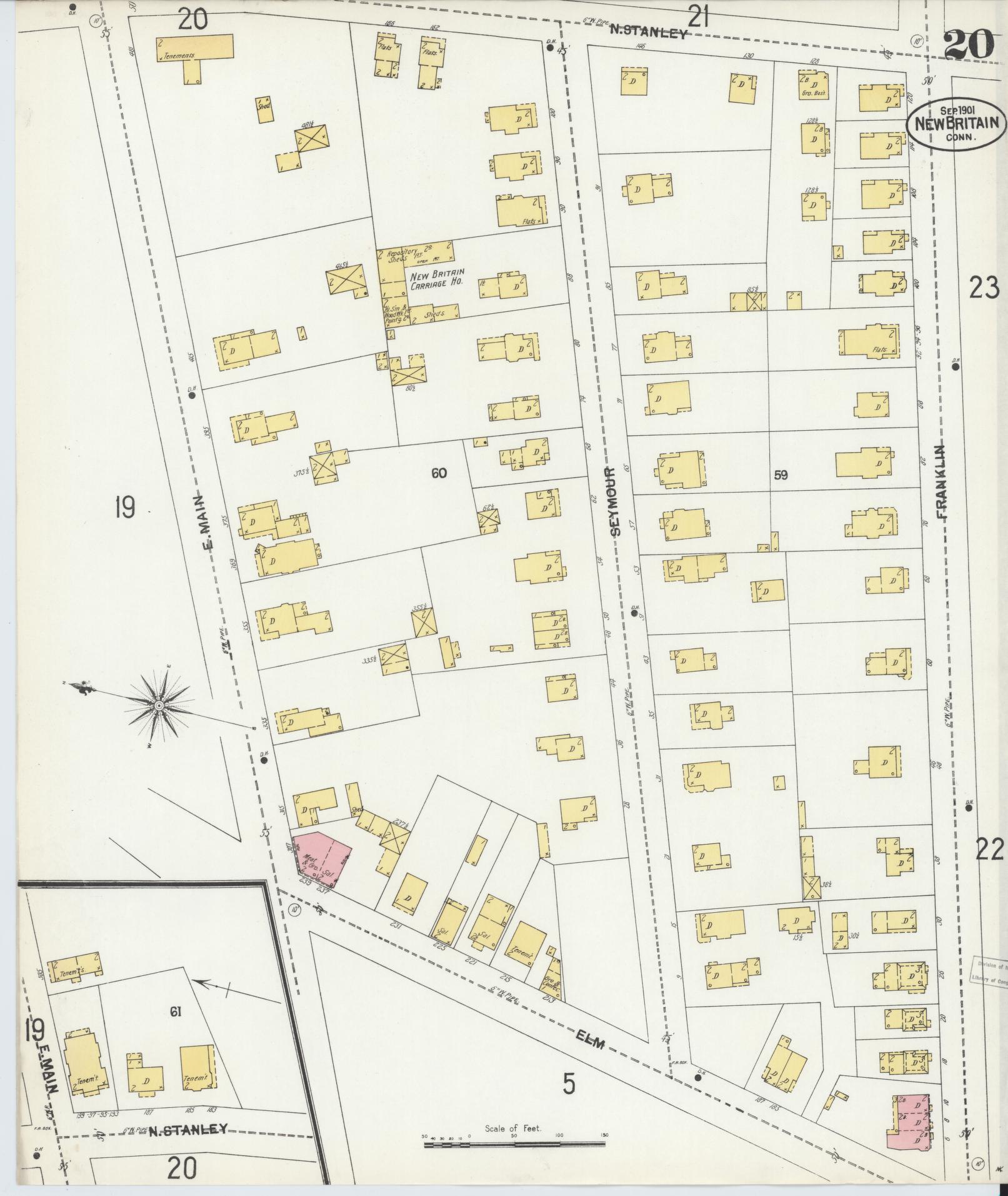 Sanborn Fire Insurance Map from New Britain, Hartford County, Connecticut (1901), Sheet #0020 - Complete Map Set gallery image, historic Sanborn map, vintage wall art, Connecticut Connecticut