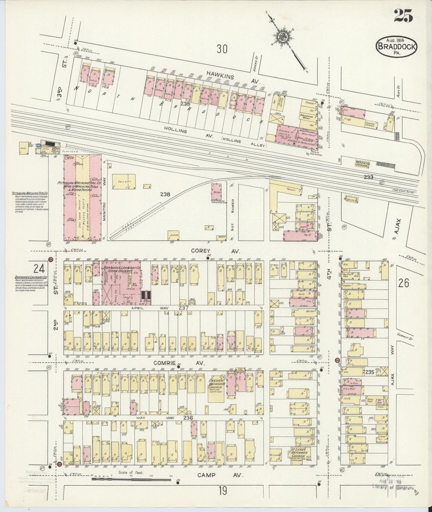 Sanborn Fire Insurance Map from Braddock, Allegheny County, Pennsylvania (1914), Sheet #0025 - Historic Sanborn Fire Insurance Map Print, vintage old map wall art, antique decor, genealogy gift, Pennsylvania Pennsylvania map