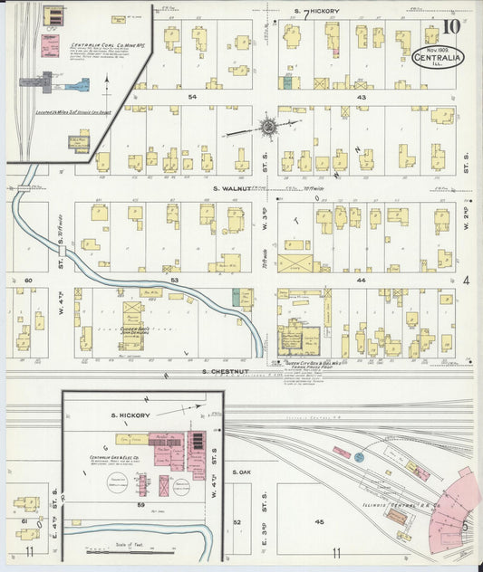 Sanborn Fire Insurance Map from Centralia, Marion, Clinton, Jefferson, and Washington Counties, Illinois (1909), Sheet #0010 - Historic Sanborn Fire Insurance Map Print, vintage old map wall art, antique decor, genealogy gift, Illinois Illinois map