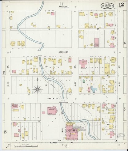 Sanborn Fire Insurance Map from Atchison, Atchison County, Kansas (1896), Sheet #0012 - Complete Map Set gallery image, historic Sanborn map, vintage wall art, Kansas Kansas