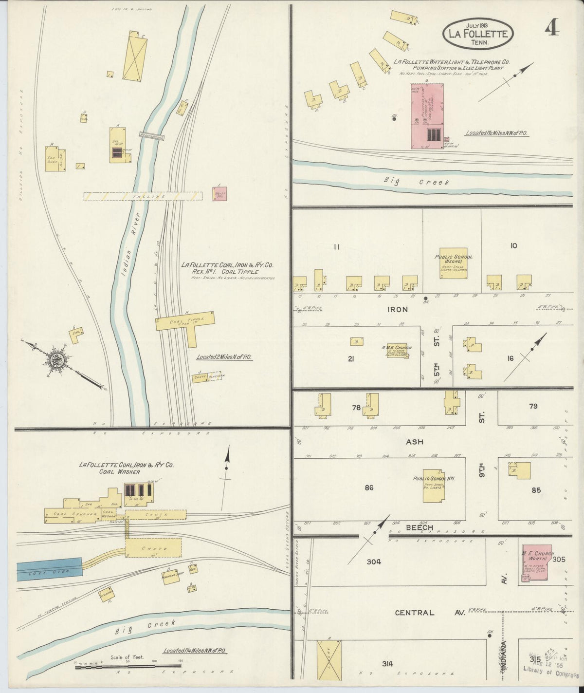 Sanborn Fire Insurance Map from La Follette, Campbell County, Tennessee (1913), Sheet #0004 - Complete Map Set gallery image, historic Sanborn map, vintage wall art, Tennessee Tennessee