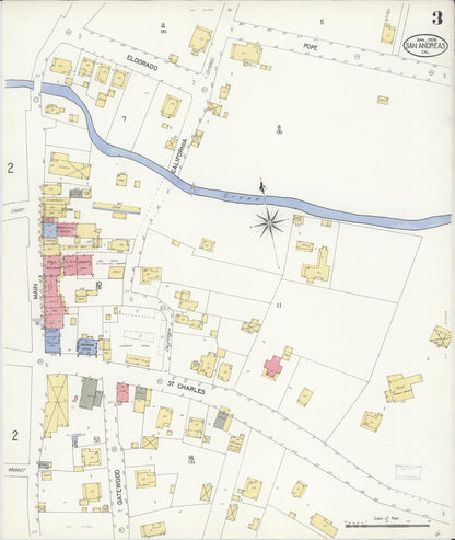 Sanborn Fire Insurance Map from San Andreas, Calaveras County, California (1908), Sheet #0003 - Complete Map Set gallery image, historic Sanborn map, vintage wall art, California California