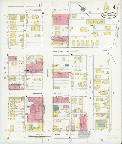 Sanborn Fire Insurance Map from Port Arthur, Jefferson County, Texas (1918), Sheet #0004 - Complete Map Set gallery image, historic Sanborn map, vintage wall art, Texas Texas