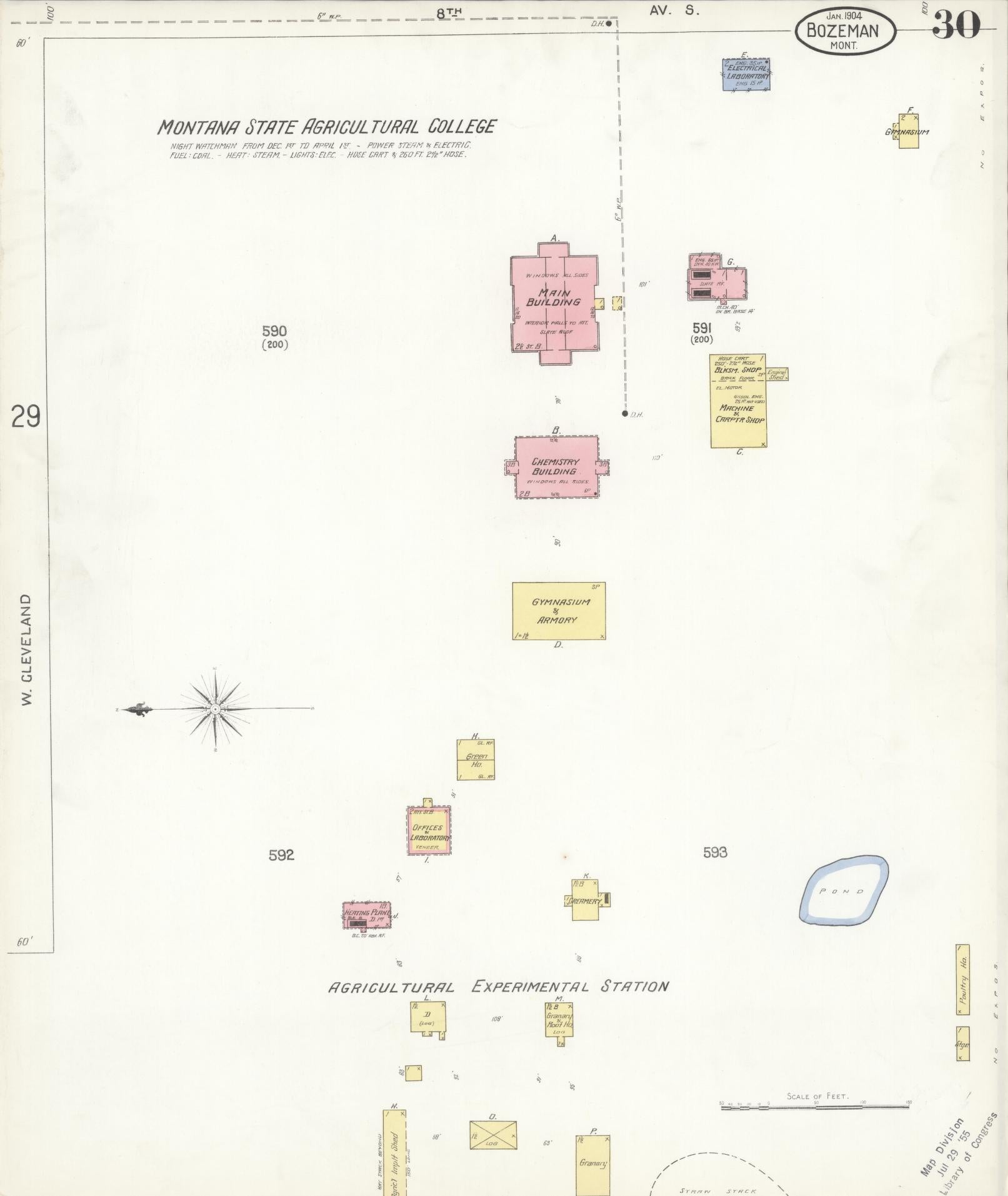 Sanborn Fire Insurance Map from Bozeman, Gallatin County, Montana (1904), Sheet #0030 - Complete Map Set gallery image, historic Sanborn map, vintage wall art, Montana Montana