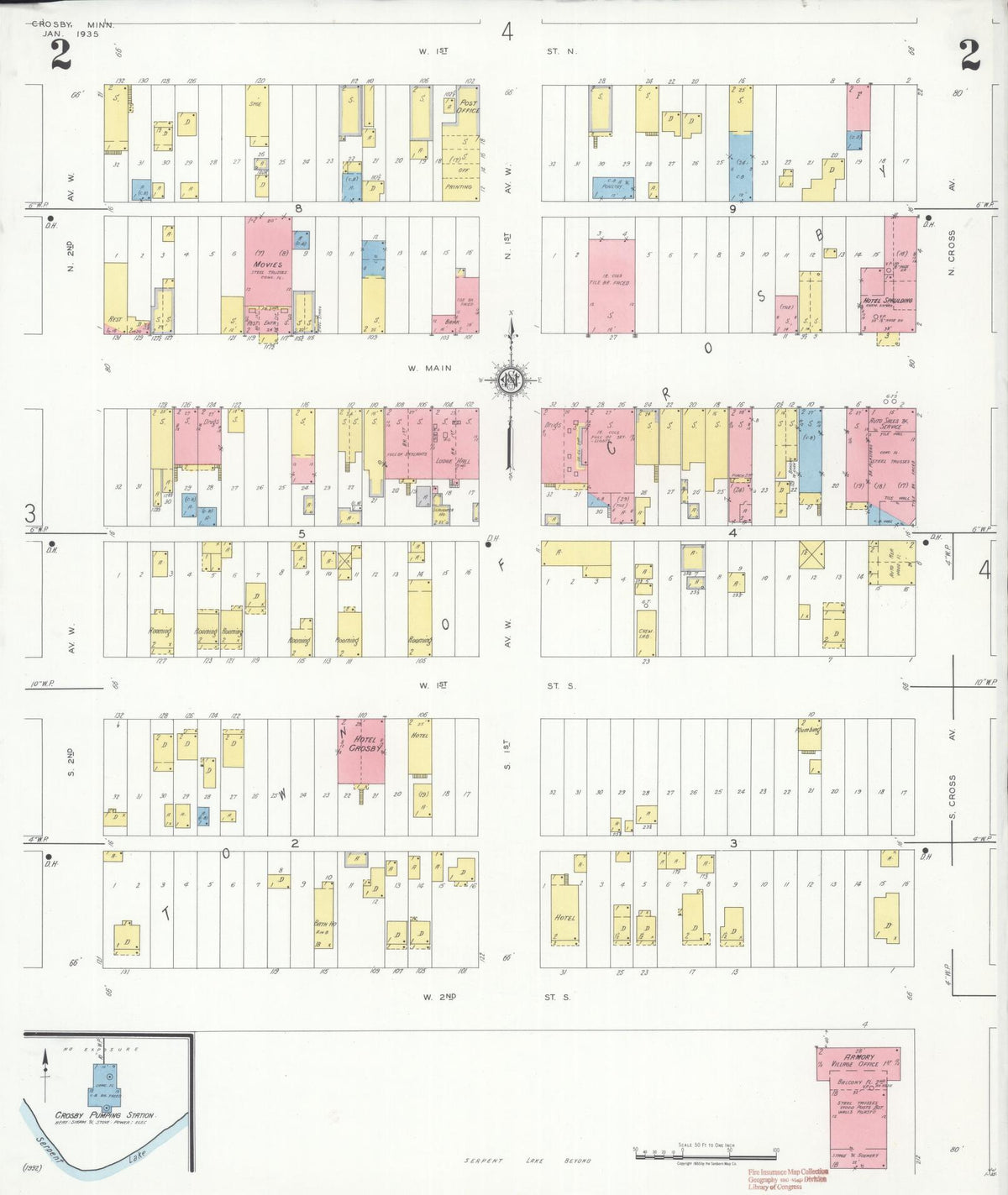 Sanborn Fire Insurance Map from Crosby, Crow Wing County, Minnesota (1935), Sheet #0002 - Historic Sanborn Fire Insurance Map Print, vintage old map wall art, antique decor, genealogy gift, Minnesota Minnesota map