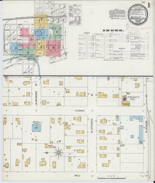 Sanborn Fire Insurance Map from Naperville, Du Page County, Illinois (1898), Sheet #0001 - Historic Sanborn Fire Insurance Map Print, vintage old map wall art, antique decor, genealogy gift, Illinois Illinois map