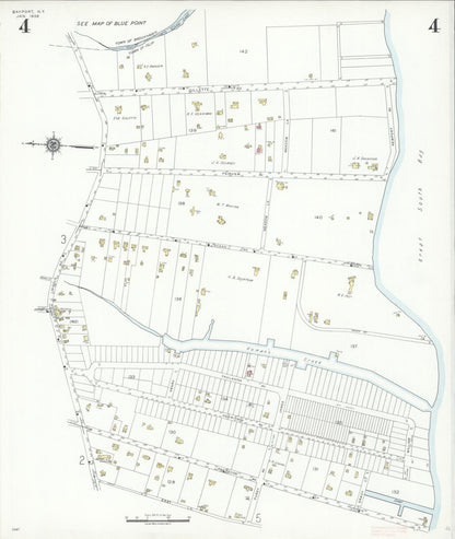 Sanborn Fire Insurance Map from Bayport, Suffolk County, New York (1938), Sheet #0004 - Historic Sanborn Fire Insurance Map Print, vintage old map wall art, antique decor, genealogy gift, New York New York map