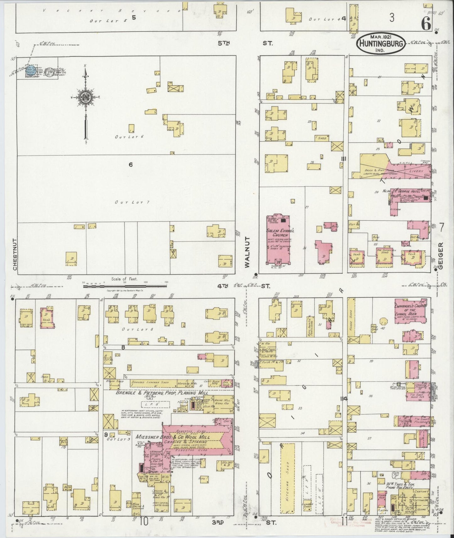 Sanborn Fire Insurance Map from Huntingburg, Dubois County, Indiana (1921), Sheet #0006 - Complete Map Set gallery image, historic Sanborn map, vintage wall art, Indiana Indiana