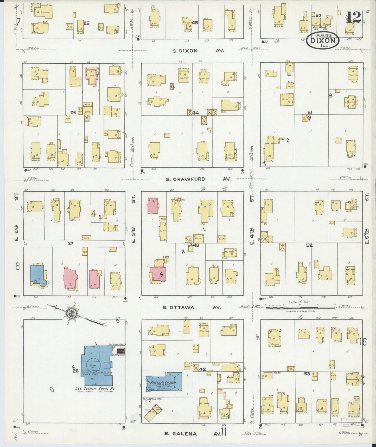 Sanborn Fire Insurance Map from Dixon, Lee County, Illinois (1918), Sheet #0012 - Historic Sanborn Fire Insurance Map Print, vintage old map wall art, antique decor, genealogy gift, Illinois Illinois map