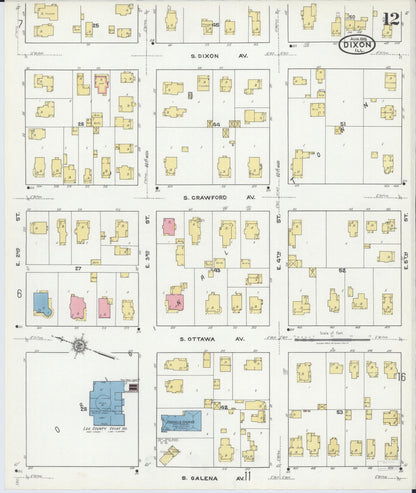 Sanborn Fire Insurance Map from Dixon, Lee County, Illinois (1918), Sheet #0012 - Historic Sanborn Fire Insurance Map Print, vintage old map wall art, antique decor, genealogy gift, Illinois Illinois map