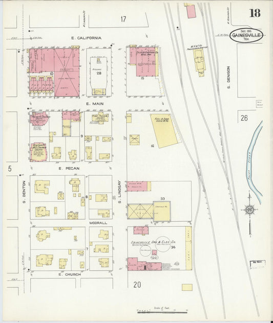 Sanborn Fire Insurance Map from Gainesville, Cooke County, Texas (1913), Sheet #0018 - Historic Sanborn Fire Insurance Map Print, vintage old map wall art, antique decor, genealogy gift, Texas Texas map