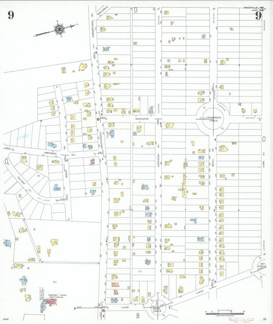 Sanborn Fire Insurance Map from Rockville, Montgomery County, Maryland (1949), Sheet #0009 - Historic Sanborn Fire Insurance Map Print, vintage old map wall art