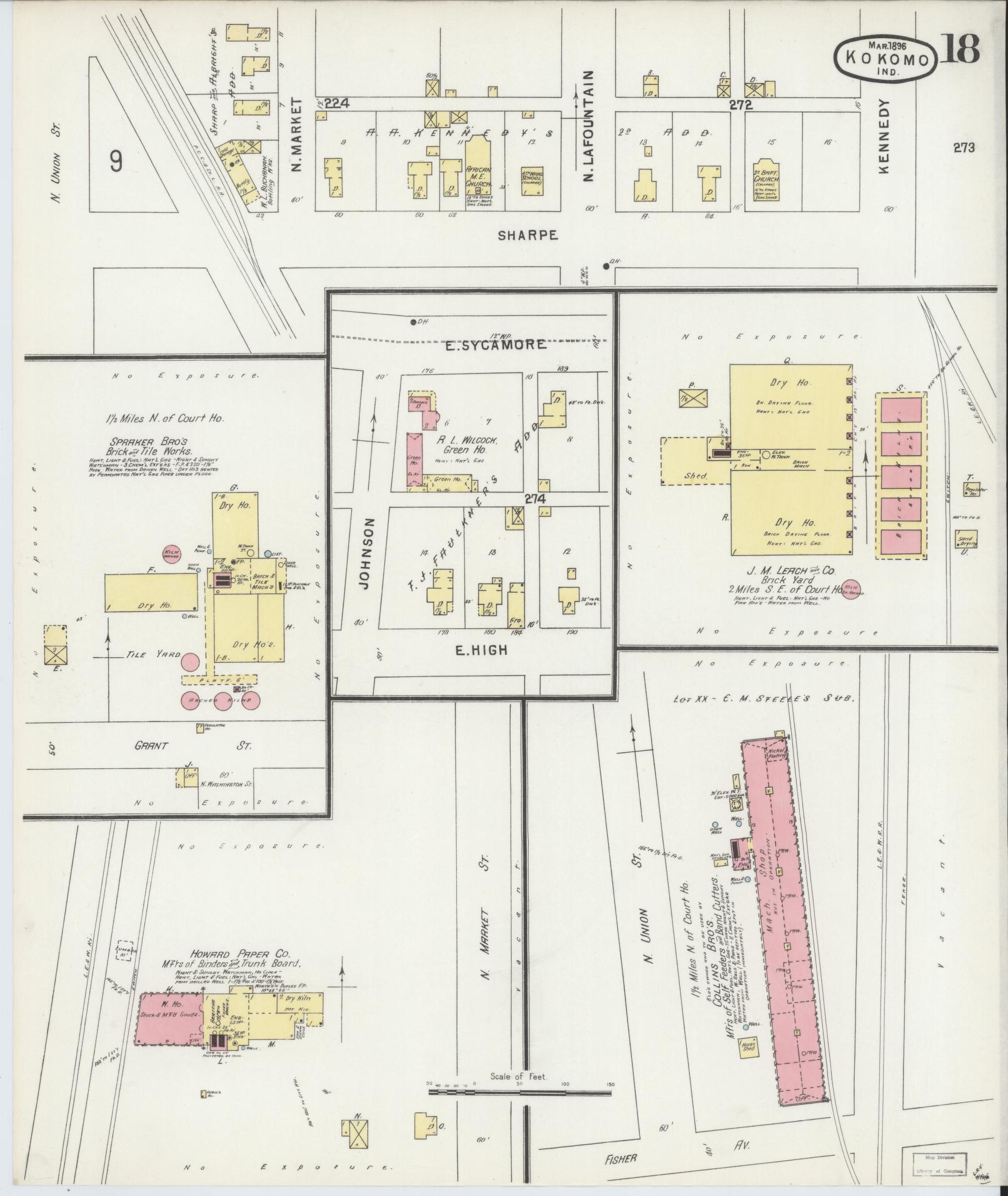 Sanborn Fire Insurance Map from Kokomo, Howard County, Indiana (1896), Sheet #0018 - Historic Sanborn Fire Insurance Map Print, vintage old map wall art, antique decor, genealogy gift, Indiana Indiana map