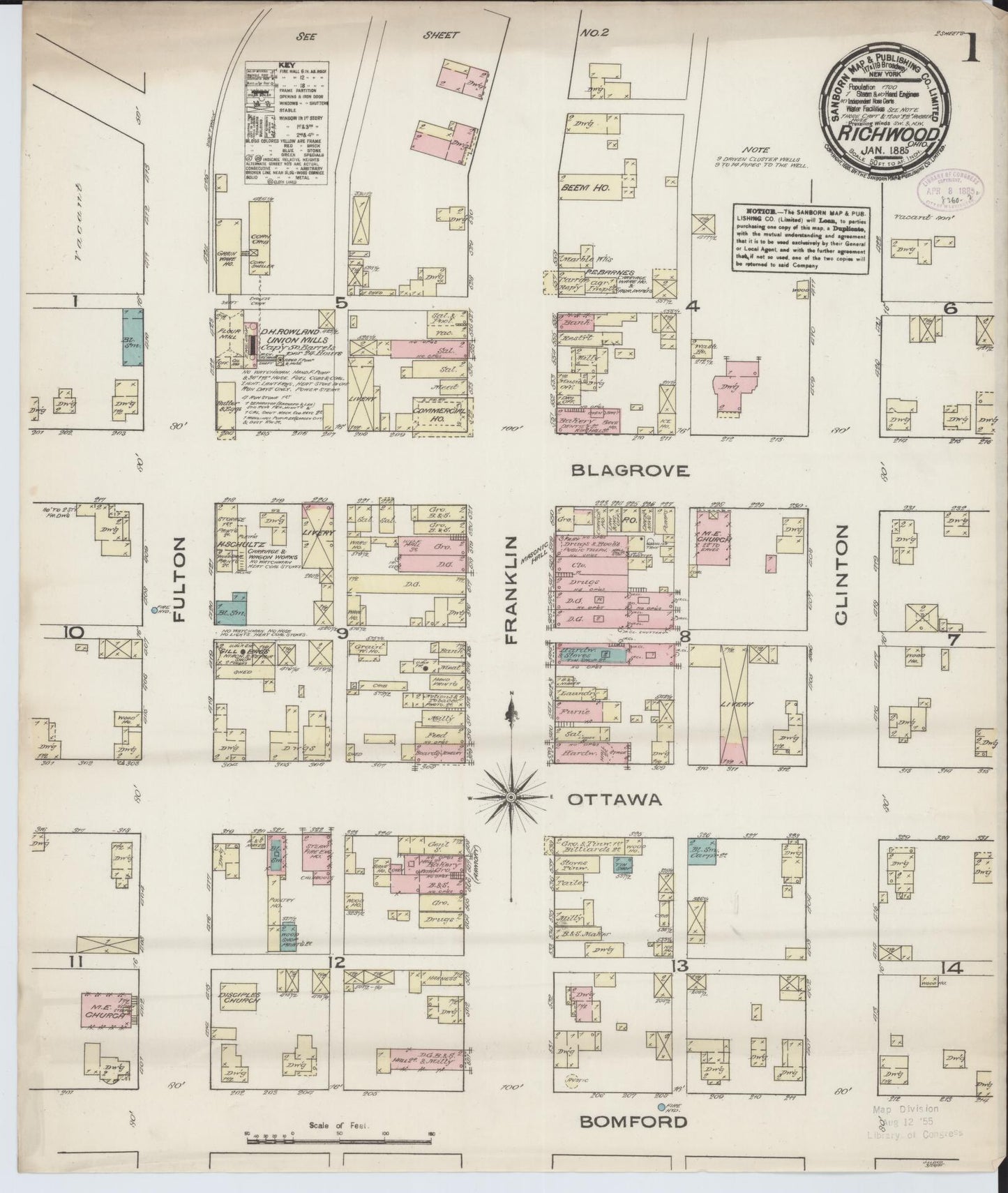 Sanborn Fire Insurance Map from Richwood, Union County, Ohio (1885), Sheet #0001 - Historic Sanborn Fire Insurance Map Print, vintage old map wall art, antique decor, genealogy gift, Ohio Ohio map
