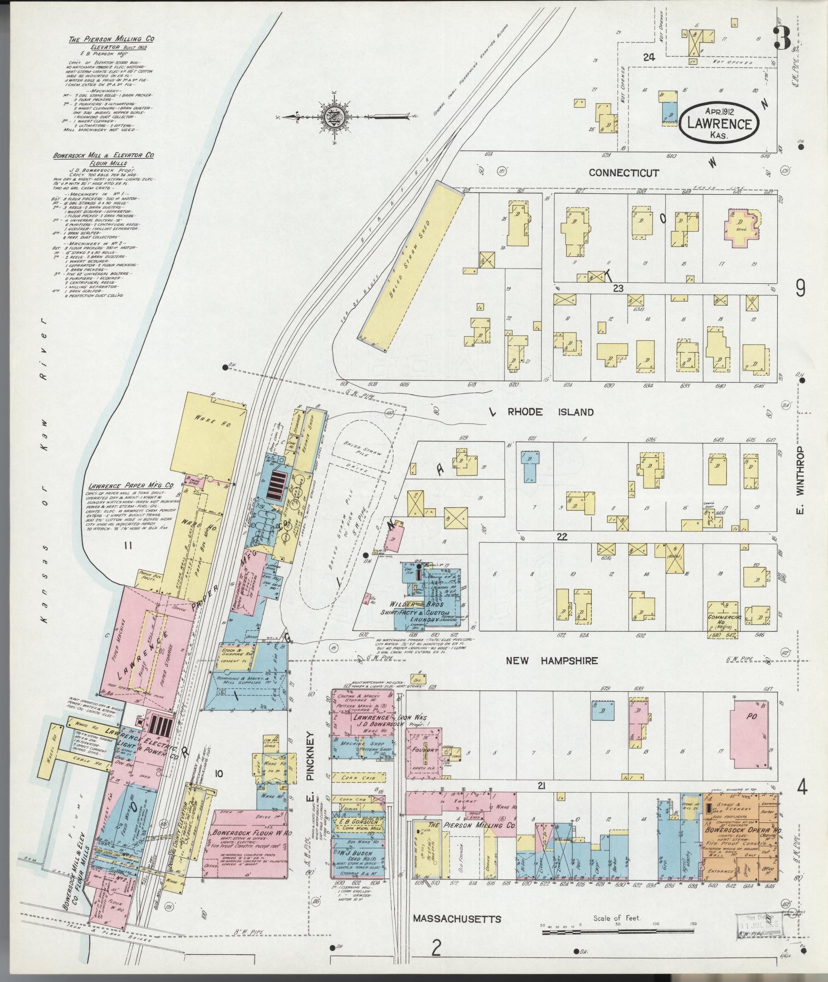 Sanborn Fire Insurance Map from Lawrence, Douglas County, Kansas (1912), Sheet #0003 - Complete Map Set gallery image, historic Sanborn map, vintage wall art, Kansas Kansas