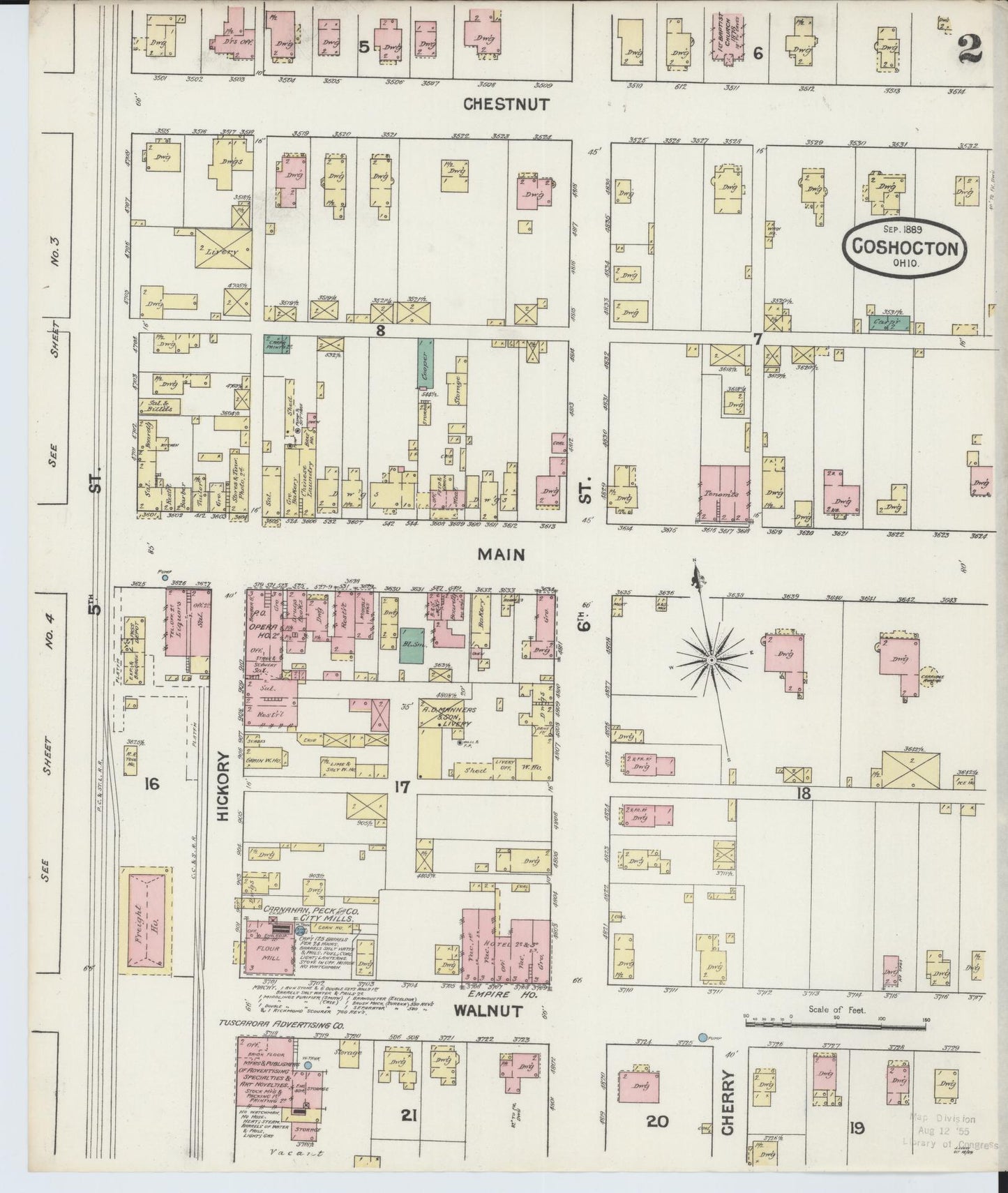 Sanborn Fire Insurance Map from Coshocton, Coshocton County, Ohio (1889), Sheet #0002 - Complete Map Set gallery image, historic Sanborn map, vintage wall art, Ohio Ohio