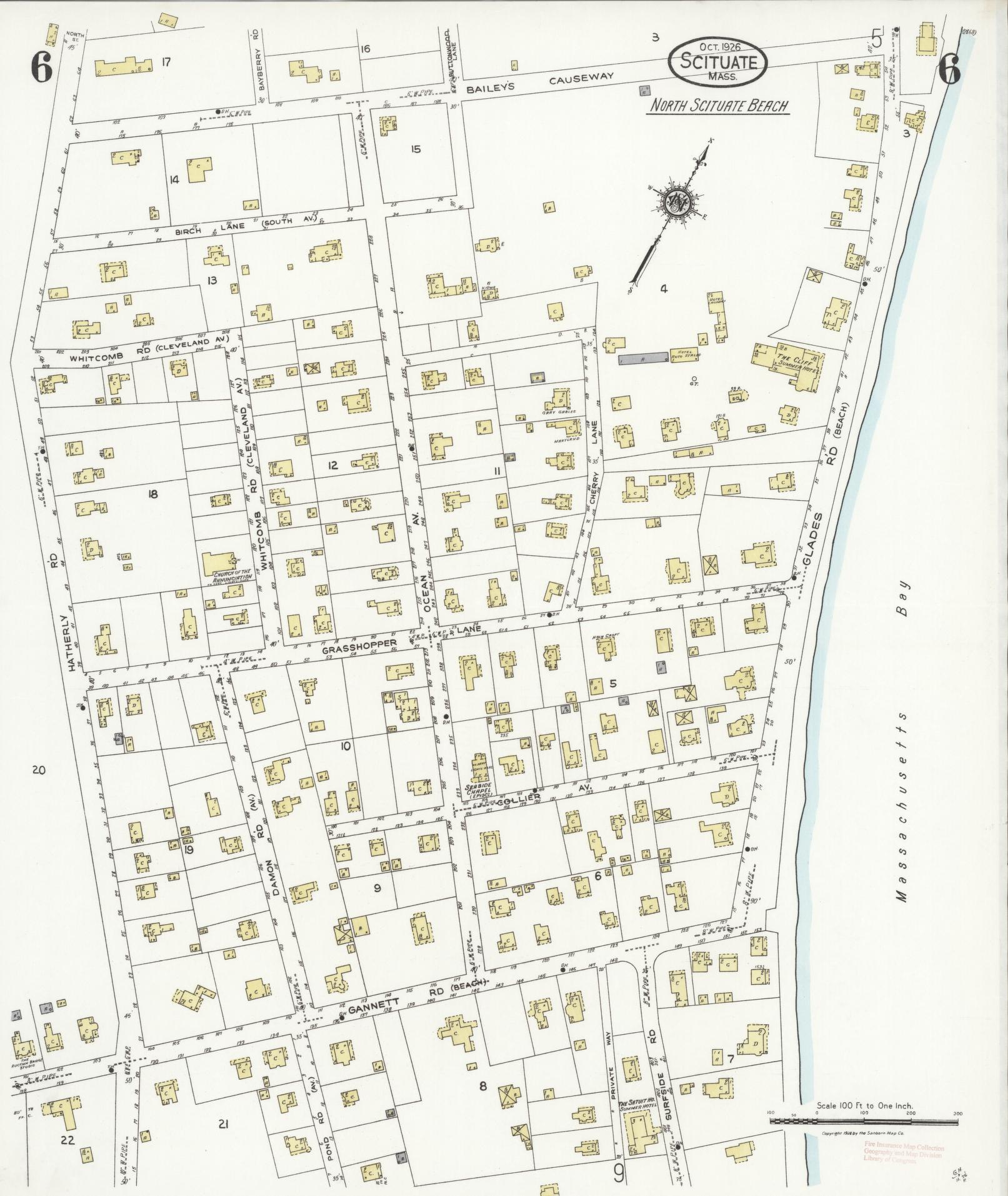 Sanborn Fire Insurance Map from Scituate, Plymouth County, Massachusetts (1926), Sheet #0006 - Complete Map Set gallery image, historic Sanborn map, vintage wall art, Massachusetts Massachusetts
