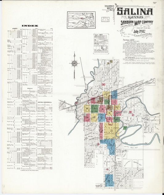 Sanborn Fire Insurance Map from Salina, Saline County, Kansas (1917), Sheet #0001 - Complete Map Set gallery image, historic Sanborn map, vintage wall art, Kansas Kansas