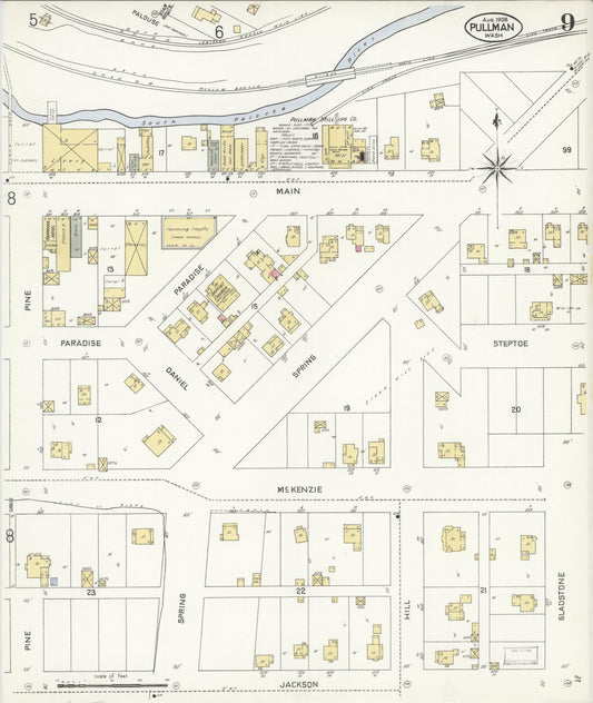 Sanborn Fire Insurance Map from Pullman, Whitman County, Washington (1908), Sheet #0009 - Historic Sanborn Fire Insurance Map Print, vintage old map wall art, antique decor, genealogy gift, Washington Washington map