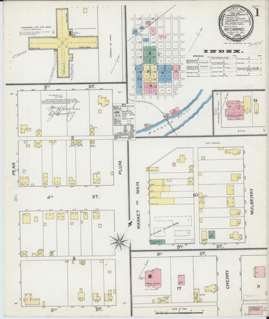Sanborn Fire Insurance Map from Mount Carmel, Wabash County, Illinois (1892), Sheet #0001 - Historic Sanborn Fire Insurance Map Print, vintage old map wall art, antique decor, genealogy gift, Illinois Illinois map