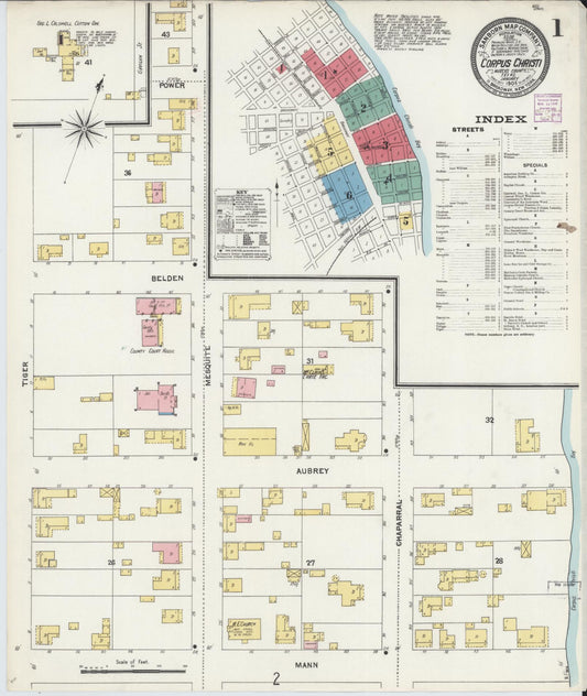 Sanborn Fire Insurance Map from Corpus Christi, Nueces County, Texas (1906), Sheet #0001 - Historic Sanborn Fire Insurance Map Print, vintage old map wall art, antique decor, genealogy gift, Texas Texas map