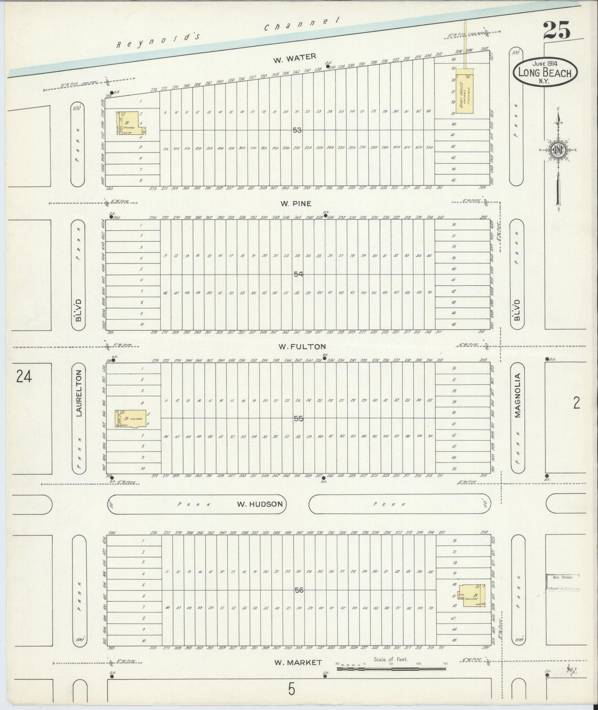 Sanborn Fire Insurance Map from Long Beach, Nassau County, New York (1914), Sheet #0025 - Complete Map Set gallery image, historic Sanborn map, vintage wall art, New York New York