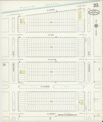 Sanborn Fire Insurance Map from Long Beach, Nassau County, New York (1914), Sheet #0025 - Complete Map Set gallery image, historic Sanborn map, vintage wall art, New York New York