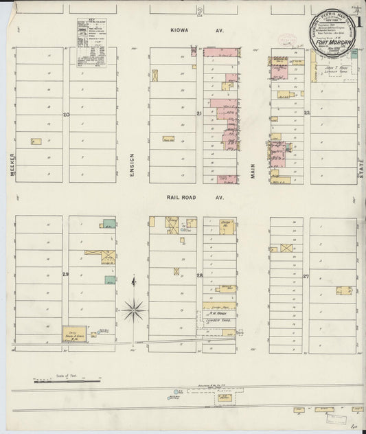 Sanborn Fire Insurance Map from Fort Morgan, Morgan County, Colorado (1895), Sheet #0001 - Historic Sanborn Fire Insurance Map Print, vintage old map wall art, antique decor, genealogy gift, Colorado Colorado map