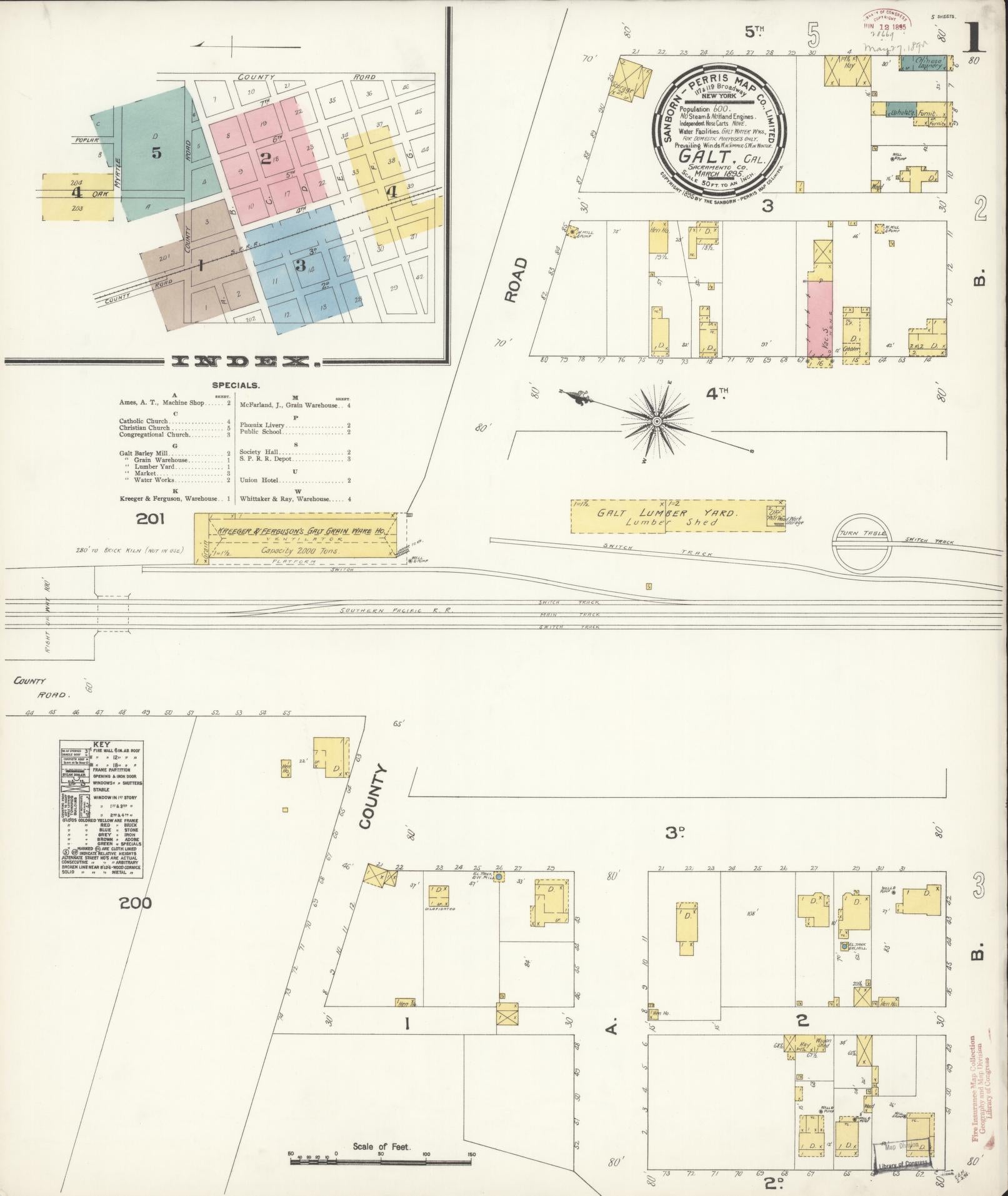Sanborn Fire Insurance Map from Galt, Sacramento County, California (1895), Sheet #0001 - Historic Sanborn Fire Insurance Map Print, vintage old map wall art, antique decor, genealogy gift, California California map