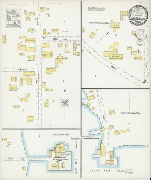 Sanborn Fire Insurance Map from Southwest Harbor, Hancock County, Maine (1901), Sheet #0001 - Historic Sanborn Fire Insurance Map Print, vintage old map wall art, antique decor, genealogy gift, Maine Maine map