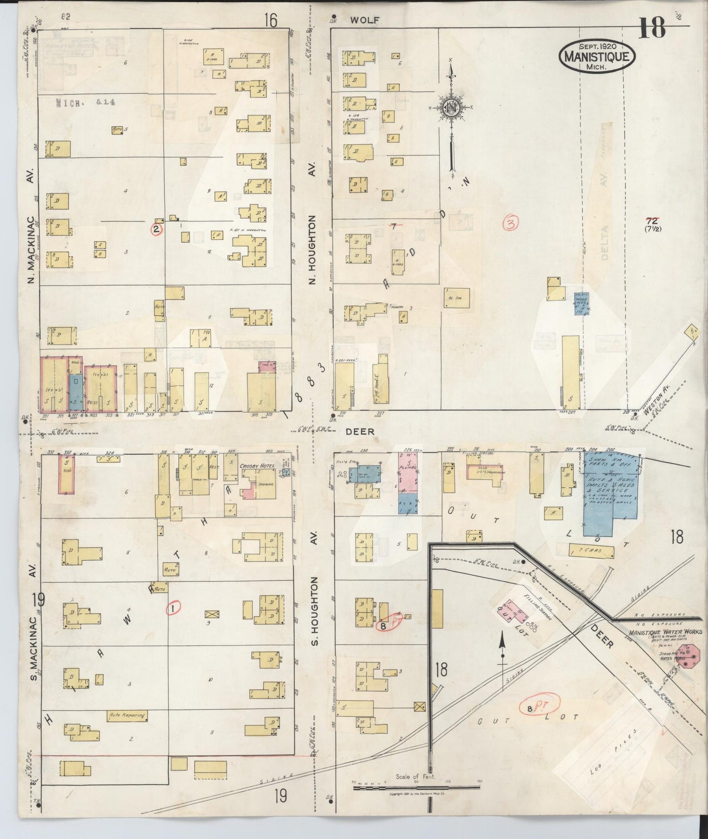 Sanborn Fire Insurance Map from Manistique, Schoolcraft County, Michigan (1950), Sheet #0018 - Complete Map Set gallery image, historic Sanborn map, vintage wall art, Michigan Michigan