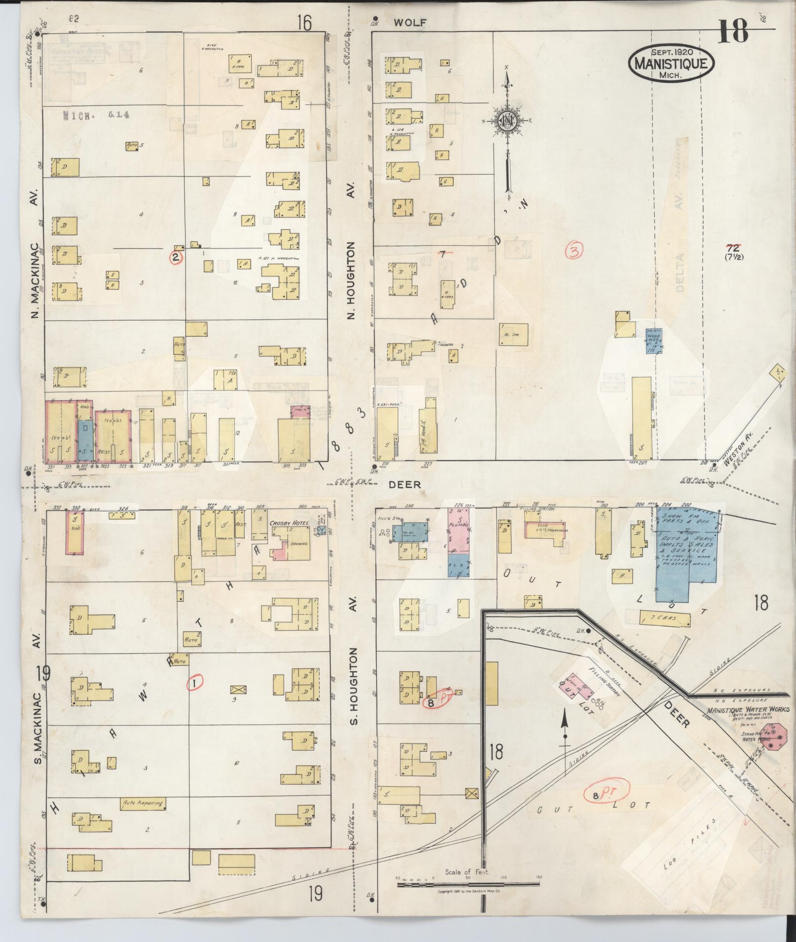 Sanborn Fire Insurance Map from Manistique, Schoolcraft County, Michigan (1950), Sheet #0018 - Complete Map Set gallery image, historic Sanborn map, vintage wall art, Michigan Michigan