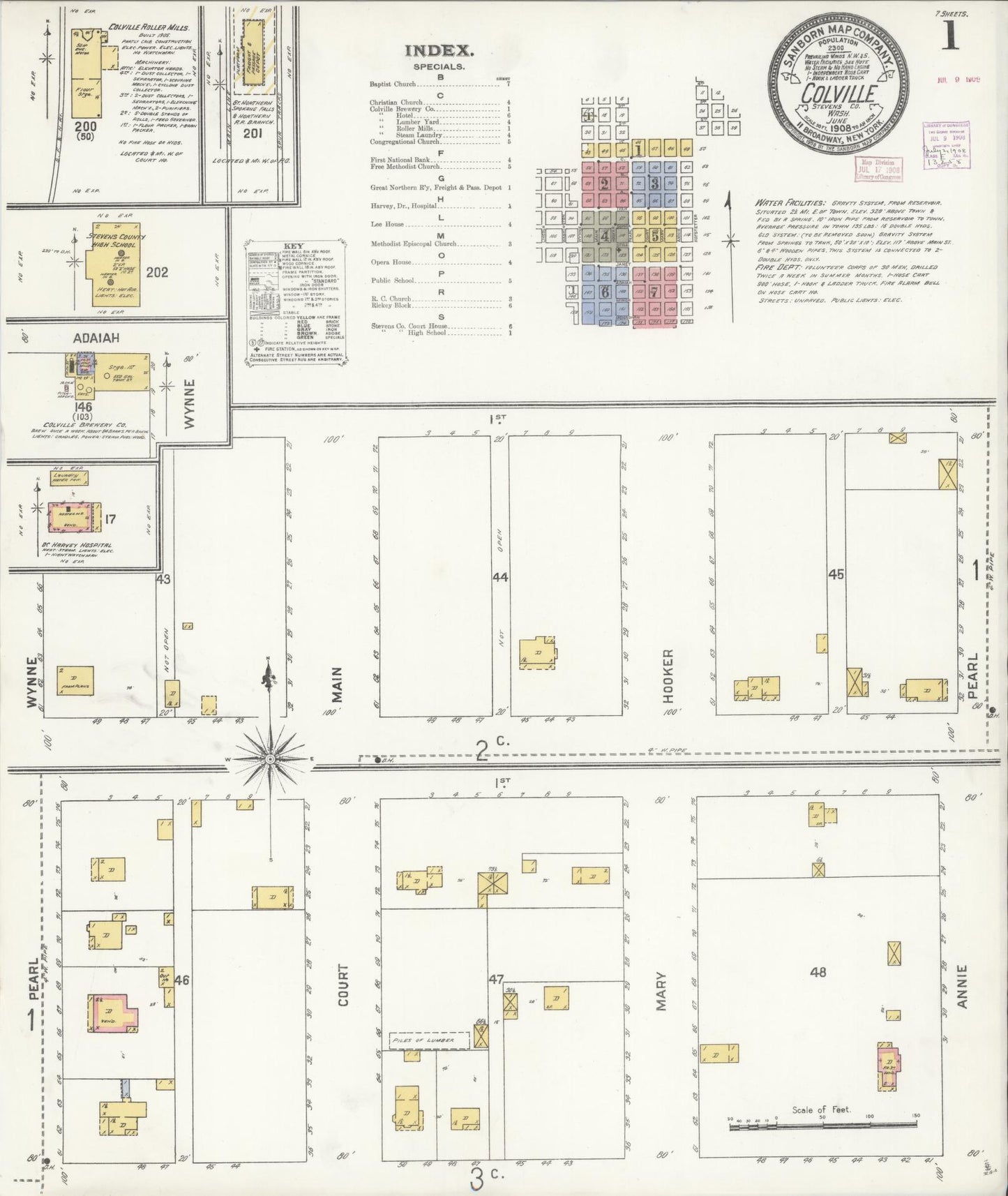 Sanborn Fire Insurance Map from Colville, Stevens County, Washington (1908), Sheet #0001 - Historic Sanborn Fire Insurance Map Print, vintage old map wall art, antique decor, genealogy gift, Washington Washington map