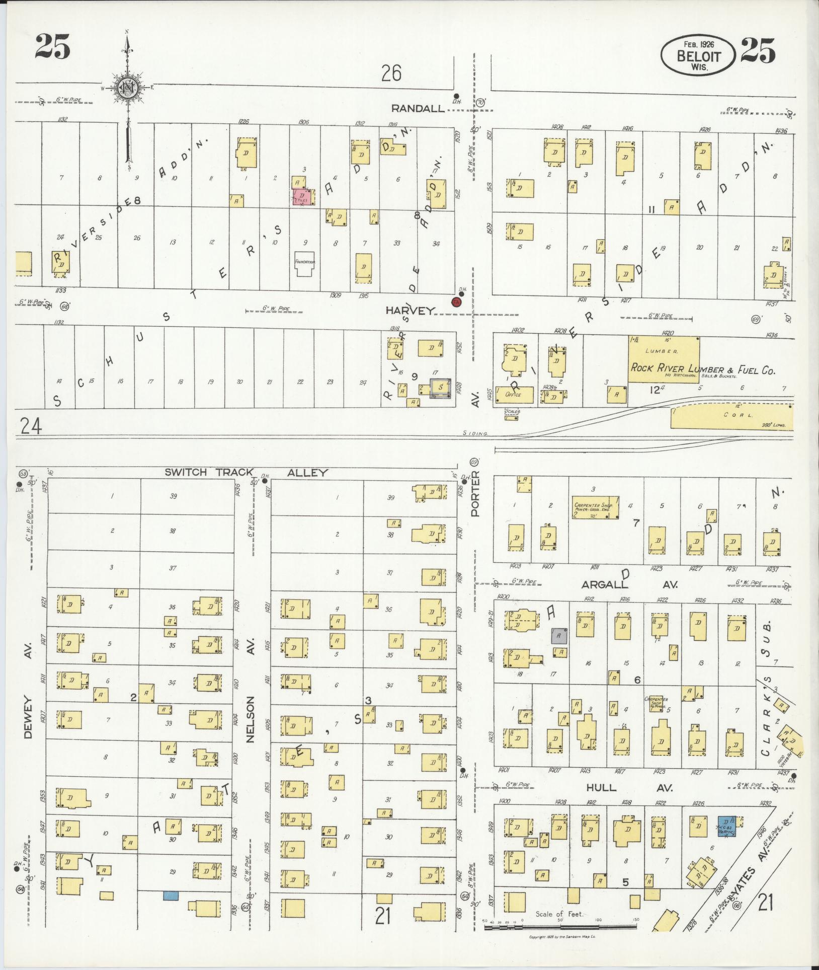 Sanborn Fire Insurance Map from Beloit, Rock County, Wisconsin (1926), Sheet #0025 - Historic Sanborn Fire Insurance Map Print, vintage old map wall art, antique decor, genealogy gift, Wisconsin Wisconsin map