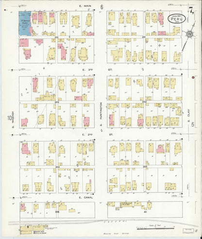 Sanborn Fire Insurance Map from Peru, Miami County, Indiana (1912), Sheet #0007 - Historic Sanborn Fire Insurance Map Print, vintage old map wall art, antique decor, genealogy gift, Indiana Indiana map