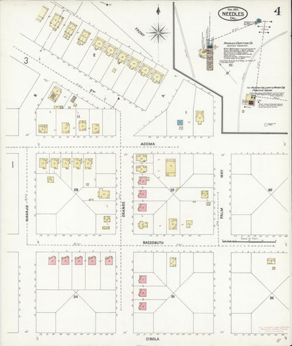 Sanborn Fire Insurance Map from Needles, San Bernardino County, California (1901), Sheet #0004 - Historic Sanborn Fire Insurance Map Print, vintage old map wall art, antique decor, genealogy gift, California California map