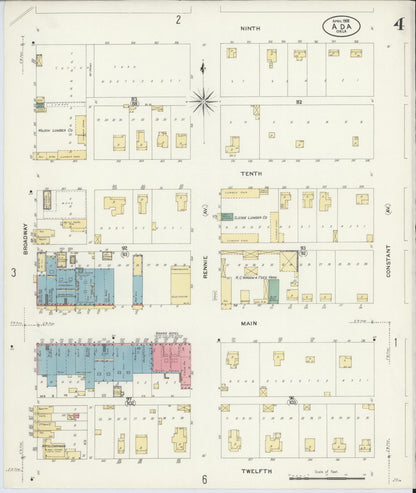 Sanborn Fire Insurance Map from Ada, Pontotoc County, Oklahoma (1908), Sheet #0004 - Complete Map Set gallery image, historic Sanborn map, vintage wall art, Oklahoma Oklahoma