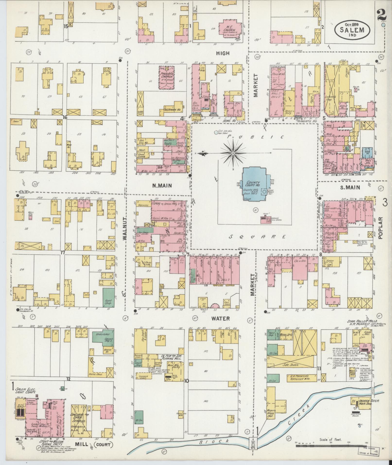 Sanborn Fire Insurance Map from Salem, Washington County, Indiana (1899), Sheet #0002 - Complete Map Set gallery image, historic Sanborn map, vintage wall art, Indiana Indiana