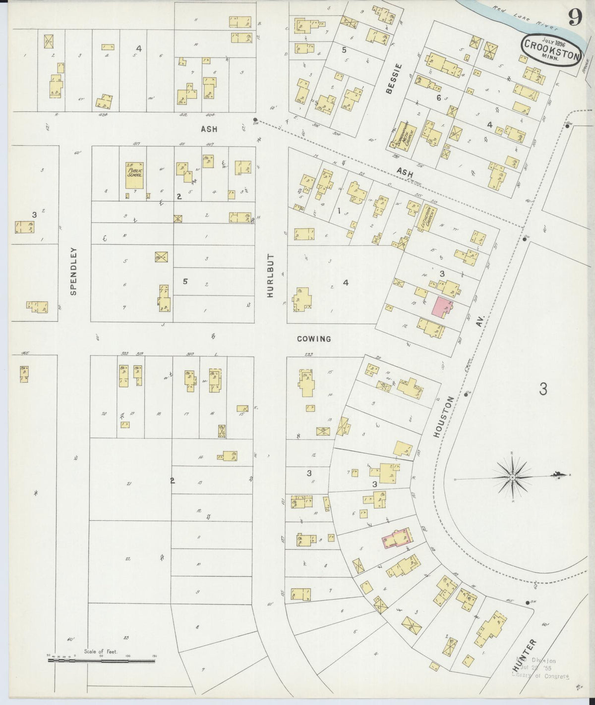 Sanborn Fire Insurance Map from Crookston, Polk County, Minnesota (1896), Sheet #0009 - Complete Map Set gallery image, historic Sanborn map, vintage wall art, Minnesota Minnesota