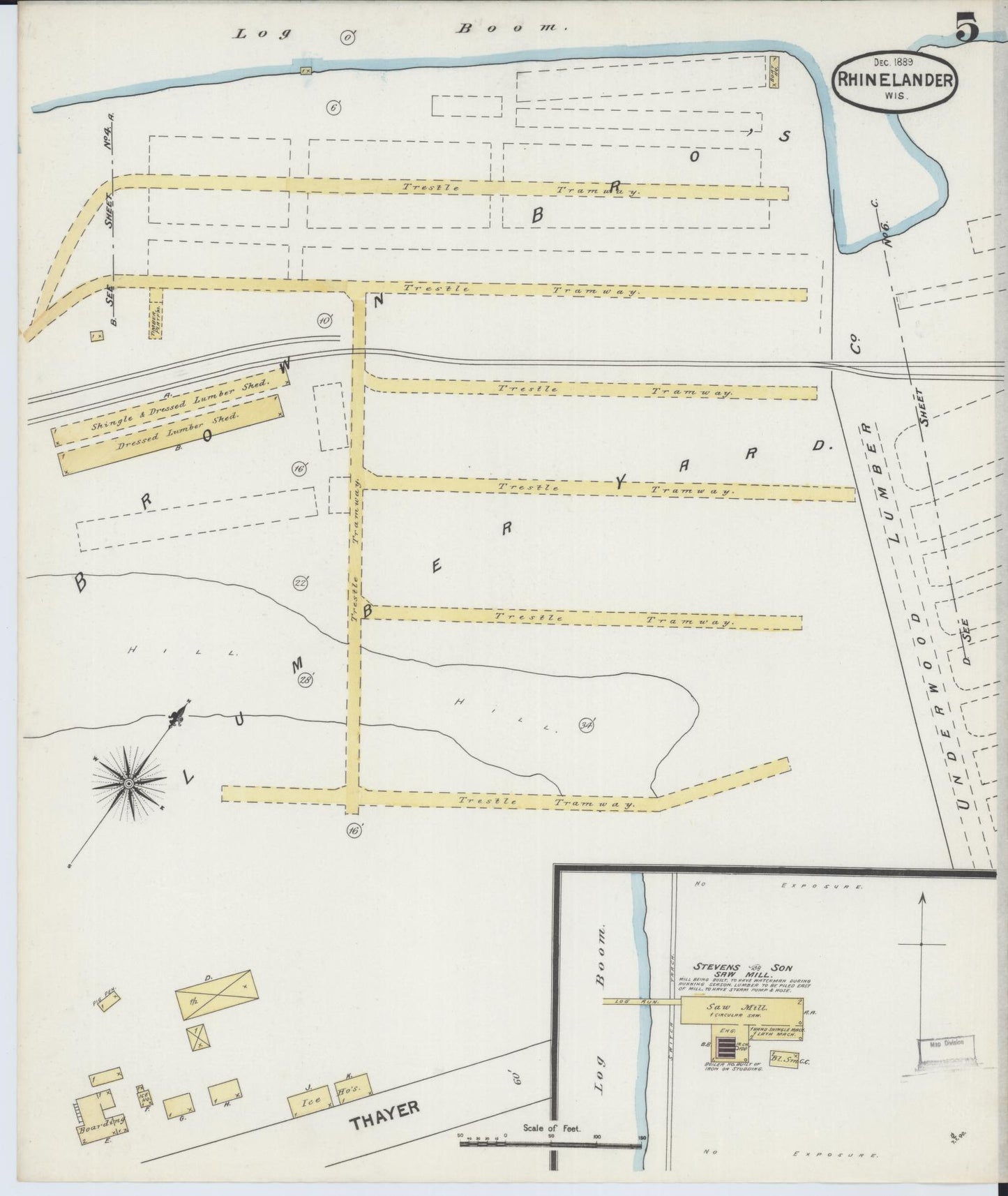 Sanborn Fire Insurance Map from Rhinelander, Oneida County, Wisconsin (1889), Sheet #0005 - Complete Map Set gallery image, historic Sanborn map, vintage wall art, Wisconsin Wisconsin