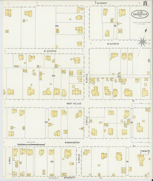 Sanborn Fire Insurance Map from Greenville, Hunt County, Texas (1898), Sheet #0008 - Historic Sanborn Fire Insurance Map Print, vintage old map wall art, antique decor, genealogy gift, Texas Texas map