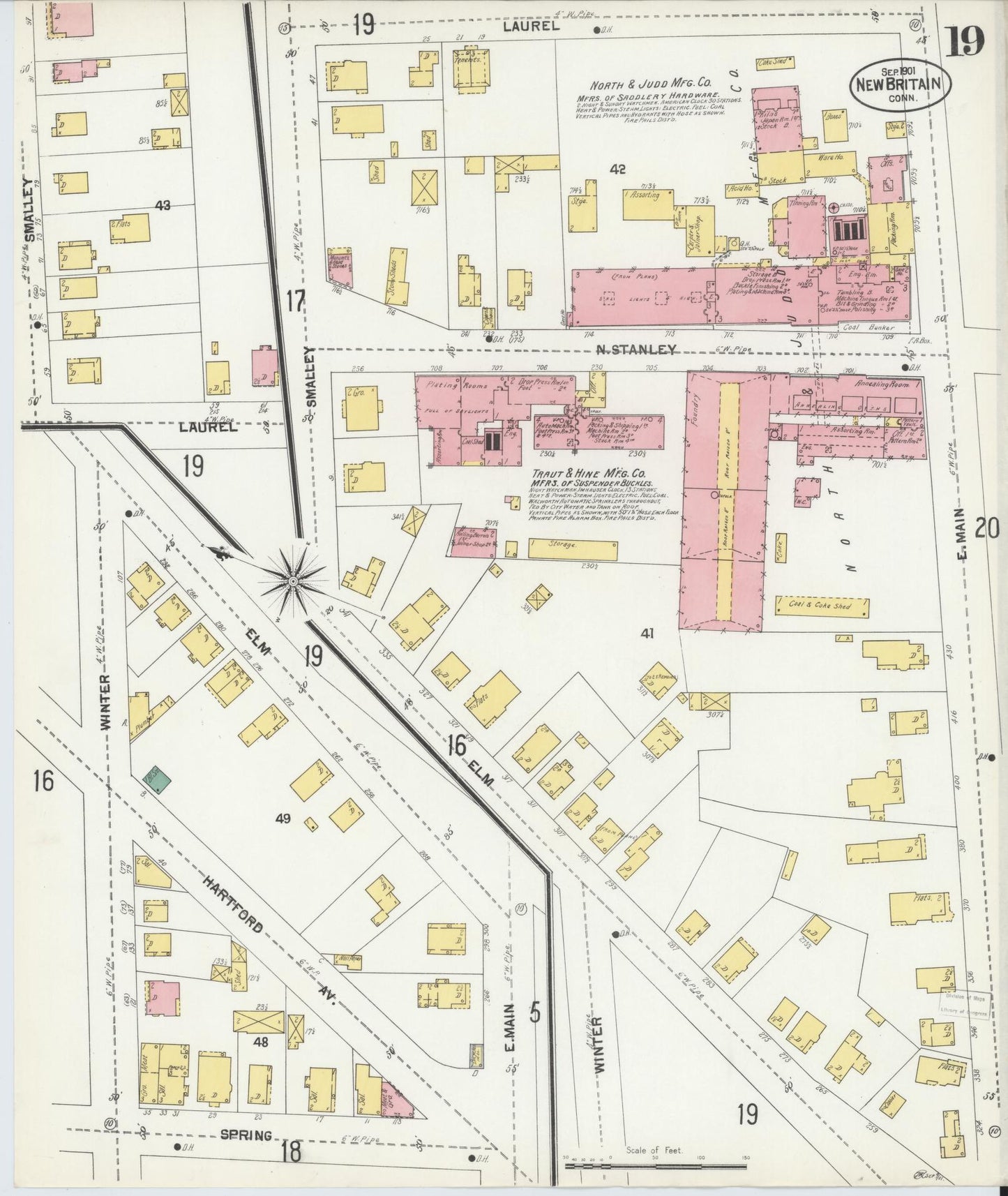 Sanborn Fire Insurance Map from New Britain, Hartford County, Connecticut (1901), Sheet #0019 - Complete Map Set gallery image, historic Sanborn map, vintage wall art, Connecticut Connecticut