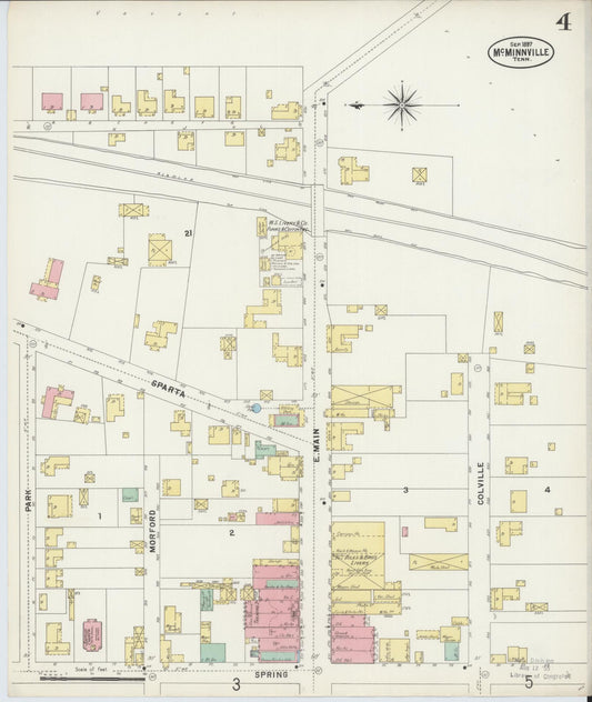 Sanborn Fire Insurance Map from McMinnville, Warren County, Tennessee (1897), Sheet #0004 - Historic Sanborn Fire Insurance Map Print, vintage old map wall art, antique decor, genealogy gift, Tennessee Tennessee map