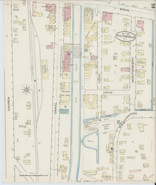 Sanborn Fire Insurance Map from Fultonville, Montgomery County, New York (1885), Sheet #0002 - Historic Sanborn Fire Insurance Map Print, vintage old map wall art, antique decor, genealogy gift, New York New York map